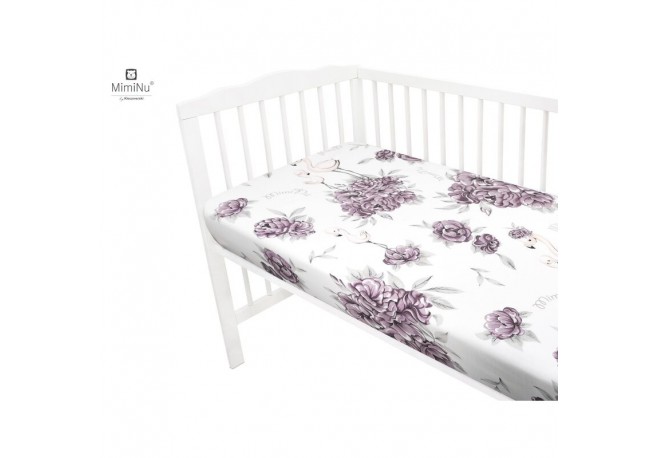 MimiNu - Cearceaf cu elastic pentru patut 140X70 cm Din bumbac certificat Oeko Tex Standard 100 Peonie Plum