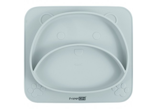 Farfurie compartimentata din silicon fara BPA FreeON 26 x 23 x 2.6 cm Teddy Bear Green