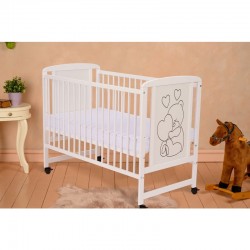 Qmini - Patut din lemn Timmi Heart 120x60 cm Din lemn de pin si mdf Stabil si rezistent Inaltime saltea reglabila pe 3 nivele La