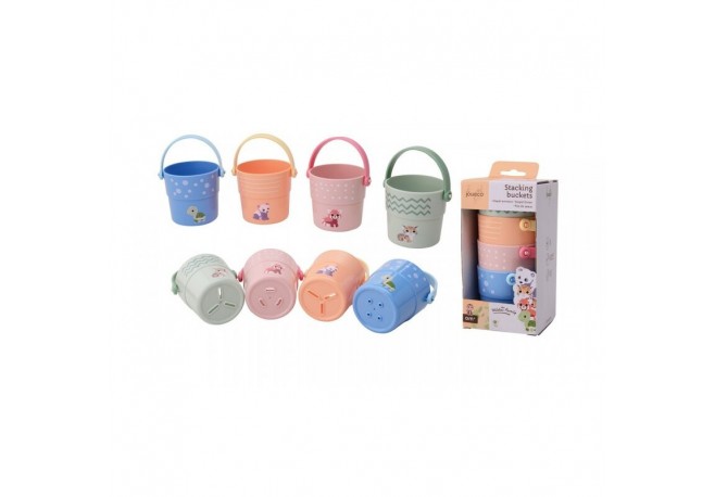 Joueco - Set 4 galetuse de baie si pentru stivuit 17 cm 0 luni+ Multicolor