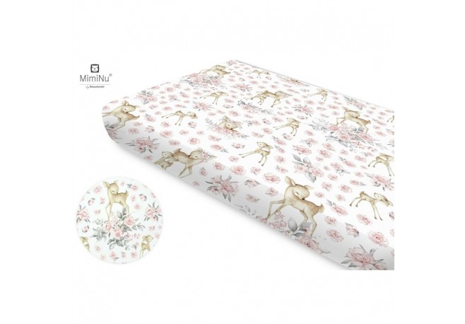 MimiNu - Cearceaf cu elastic Din bumbac certificat Oeko Tex Standard 100 Pentru pat 160x80 cm Sweet Deer Pink