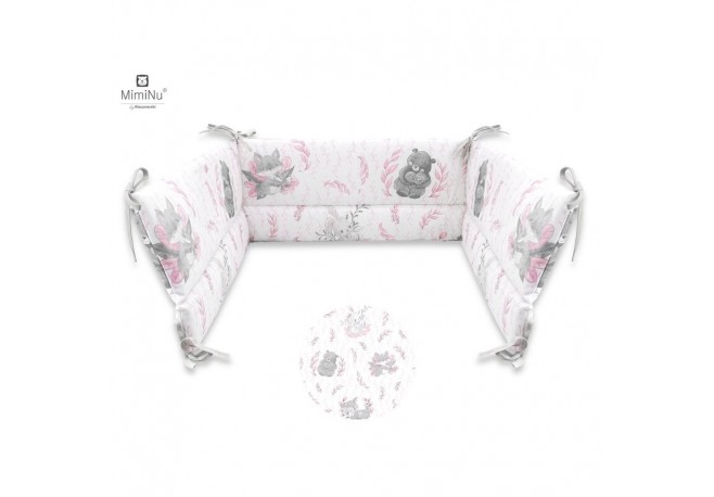 MimiNu - Aparatoare pentru patut 120x60 cm Din bumbac certificat Oeko Tex Standard 100 Cu inaltimea de 30 cm Cu panglici Lulu Ro
