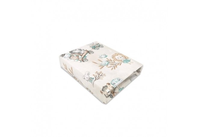 MimiNu - Cearceaf cu elastic pentru patut 120X60 cm Din bumbac certificat Oeko Tex Standard 100 Design Zoo on Bikes Nugat