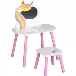 Set de toaleta pentru copii Unicorn Cu masuta si scaun din lemn FreeON White/Pink