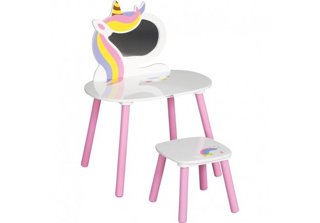 Set de toaleta pentru copii Unicorn Cu masuta si scaun din lemn FreeON White/Pink