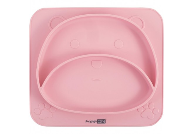 Farfurie compartimentata din silicon fara BPA FreeON 26 x 23 x 2.6 cm Teddy Bear Pink