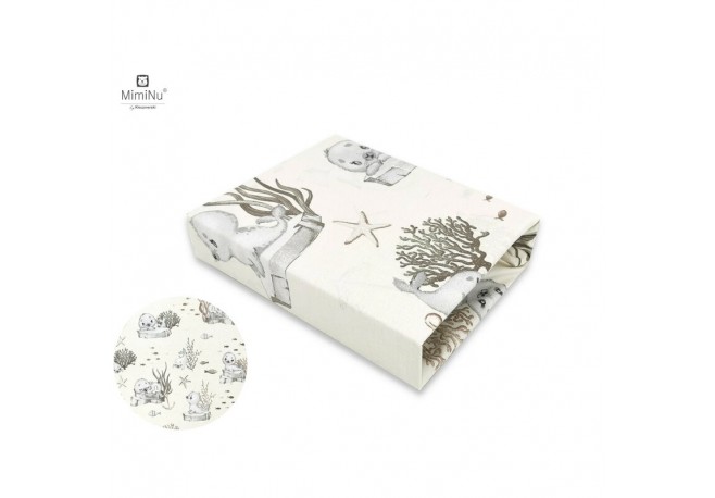 MimiNu - Cearceaf cu elastic pentru patut 120X60 cm Din bumbac certificat Oeko Tex Standard 100 Design Seal Beige