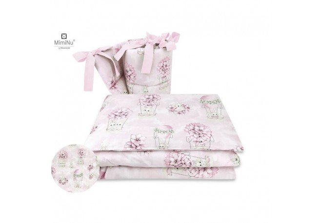 MimiNu - Lenjerie patut 3 piese Cu protectie laterala Din bumbac certificat Oeko Tex Standard 100 Pentru patut 120x60 cm Design 