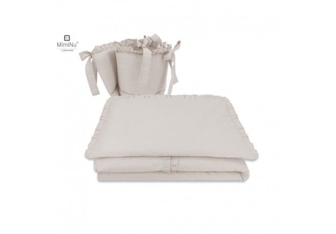 MimiNu - Lenjerie patut 3 piese Cu volanase Cu protectie laterala Din bumbac certificat Oeko Tex Standard 100 Pentru patut 120x6