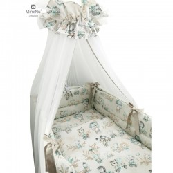MimiNu - Set lenjerie patut 8 piese Cu baldachin cu fundita 400 x 170 cm Din bumbac certificat Oeko Tex Standard 100 Pentru patu