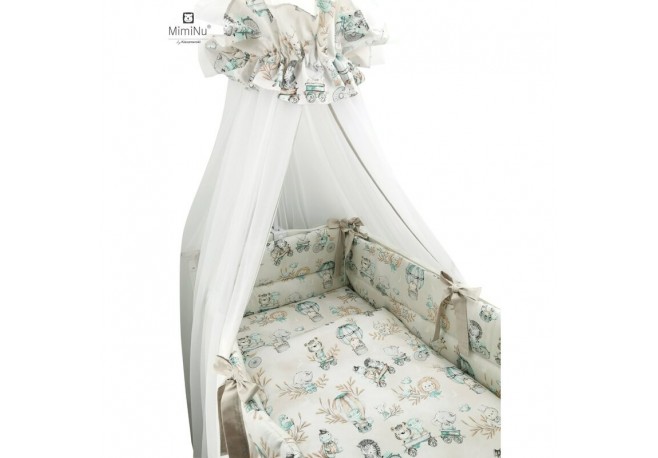 MimiNu - Set lenjerie patut 8 piese Cu baldachin cu fundita 400 x 170 cm Din bumbac certificat Oeko Tex Standard 100 Pentru patu