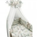 MimiNu - Set lenjerie patut 8 piese Cu baldachin cu fundita 400 x 170 cm Din bumbac certificat Oeko Tex Standard 100 Pentru patu