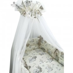 MimiNu - Set lenjerie patut 8 piese Cu baldachin cu fundita 400 x 170 cm Din bumbac certificat Oeko Tex Standard 100 Pentru patu