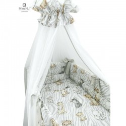 MimiNu - Set lenjerie patut 8 piese Cu baldachin cu fundita 400 x 170 cm Din bumbac certificat Oeko Tex Standard 100 Pentru patu