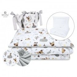 MimiNu - Set lenjerie patut 5 piese Cu pilota si perna Din bumbac certificat Oeko Tex Standard 100 Pentru patut 120x60 cm Forest
