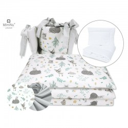 MimiNu - Set lenjerie patut 5 piese Cu pilota si perna Din bumbac certificat Oeko Tex Standard 100 Pentru patut 120x60 cm Forest
