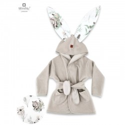 MimiNu - Halat de baie cu urechi 6 - 24 luni Moale Cu buzunare Cu cordon Din bumbac si thermo fleece Materiale certificate Oeko 
