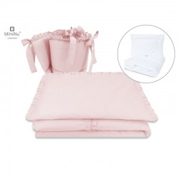 MimiNu - Set lenjerie patut 5 piese Cu volanase Cu pilota si perna Din bumbac certificat Oeko Tex Standard 100 Pentru patut 120x