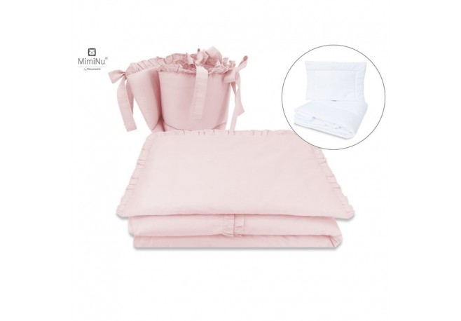MimiNu - Set lenjerie patut 5 piese Cu volanase Cu pilota si perna Din bumbac certificat Oeko Tex Standard 100 Pentru patut 120x