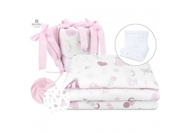 MimiNu - Set lenjerie patut 5 piese Cu pilota si perna Din bumbac certificat Oeko Tex Standard 100 Pentru patut 120x60 cm Baby S