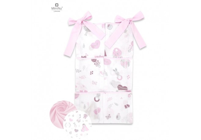 MimiNu - Organizator pentru patut Din bumbac certificat Oeko Tex Standard 100 Cu 6 compartimente Cu doua panglici 70x40 cm Baby 