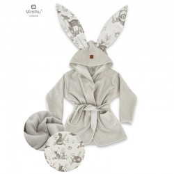 MimiNu - Halat de baie cu urechi 6 - 24 luni Moale Cu buzunare Cu cordon Din bumbac si thermo fleece Materiale certificate Oeko 