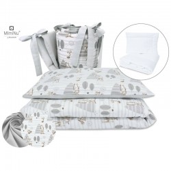 MimiNu - Set lenjerie patut 5 piese Cu pilota si perna Din bumbac certificat Oeko Tex Standard 100 Pentru patut 120x60 cm Forest