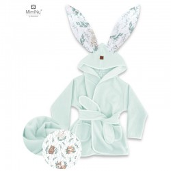 MimiNu - Halat de baie cu urechi 6 - 24luni Moale Cu buzunare Cu cordon Din bumbac si thermo fleece Materiale certificate Oeko T