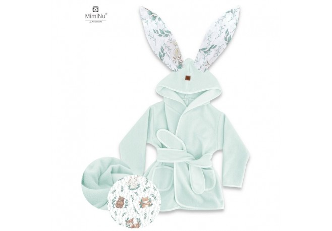 MimiNu - Halat de baie cu urechi 6 - 24luni Moale Cu buzunare Cu cordon Din bumbac si thermo fleece Materiale certificate Oeko T