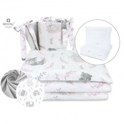 MimiNu - Set lenjerie patut 5 piese Cu pilota si perna Din bumbac certificat Oeko Tex Standard 100 Pentru patut 120x60 cm Lulu R