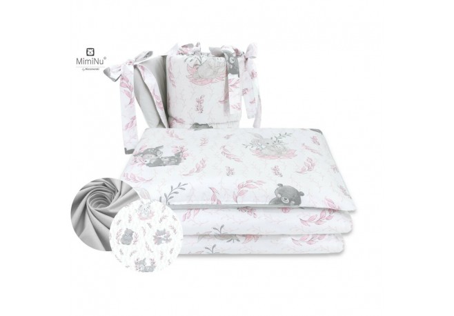 MimiNu - Lenjerie patut 3 piese Cu protectie laterala Din bumbac certificat Oeko Tex Standard 100 Pentru patut 120x60 cm Lulu Ro