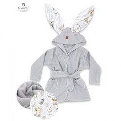 MimiNu - Halat de baie cu urechi 6 - 24 luni Moale Cu buzunare Cu cordon Din bumbac si thermo fleece Materiale certificate Oeko 