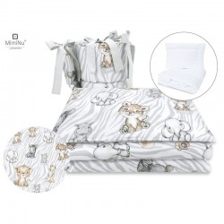 MimiNu - Set lenjerie patut 5 piese Cu pilota si perna Din bumbac certificat Oeko Tex Standard 100 Pentru patut 120x60 cm Safari