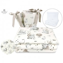 MimiNu - Set lenjerie patut 5 piese Cu pilota si perna Din bumbac certificat Oeko Tex Standard 100 Pentru patut 120x60 cm Design