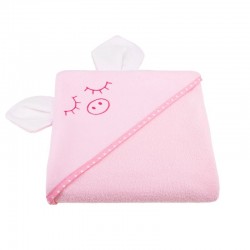 Qmini - Prosop cu gluga cu urechi Din bumbac Dimensiune mare 80x80 cm Pink Piggy