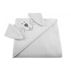 Qmini - Prosop cu gluga cu urechi Din bumbac Dimensiune mare 80x80 cm Gray Rabbit