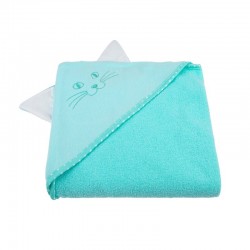 Qmini - Prosop cu gluga cu urechi Din bumbac Dimensiune mare 80x80 cm Aqua Cat