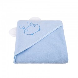 Qmini - Prosop cu gluga cu urechi Din bumbac Dimensiune mare 80x80 cm Blue Hippo