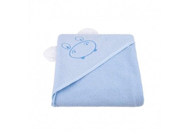 Qmini - Prosop cu gluga cu urechi Din bumbac Dimensiune mare 80x80 cm Blue Hippo