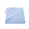 Qmini - Prosop cu gluga cu urechi Din bumbac Dimensiune mare 80x80 cm Blue Hippo
