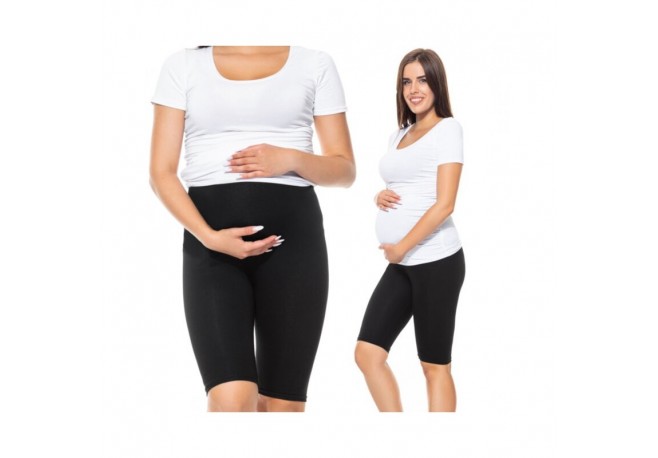 Qmini - Colanti scurti pentru gravide Cu talie speciala Din bumbac Masura XL Black
