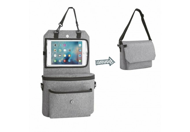 Organizator auto si pentru carucior 3 in 1 Transformabil in gentuta mamici Cu suport pentru tableta iPad Cu buzunare FreeON Grey