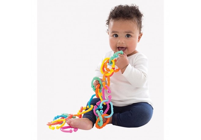 Jucarii de dentitie inele Atasabile la carucior scoica auto si patut 24 piese Loopy Links Playgro