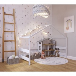 Casuta de joaca din lemn certificat FSC In stil scandinav YappyHytte House YappyKids 169x89x135 cm Alb