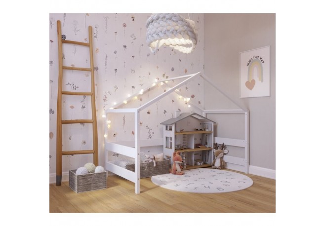 Casuta de joaca din lemn certificat FSC In stil scandinav YappyHytte House YappyKids 169x89x135 cm Alb