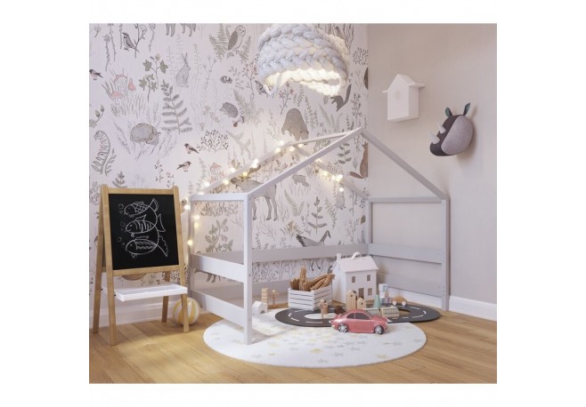 Casuta de joaca din lemn certificat FSC In stil scandinav YappyHytte House YappyKids 169x89x135 cm Gri