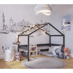 Casuta de joaca din lemn certificat FSC In stil scandinav YappyHytte House YappyKids 169x89x135 cm Antracit