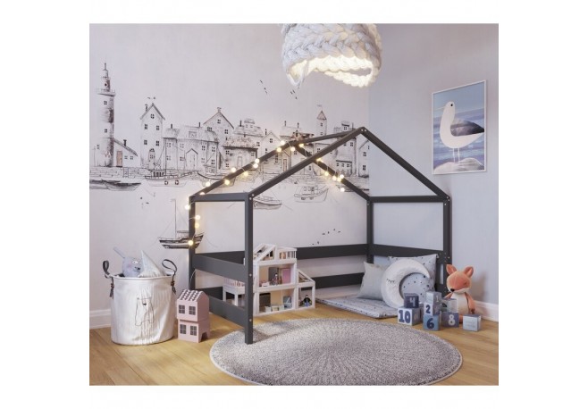 Casuta de joaca din lemn certificat FSC In stil scandinav YappyHytte House YappyKids 169x89x135 cm Antracit