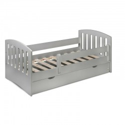 Patut junior cu sertar compartimentat YappyLux din lemn Cu laterala de protectie YappyKids 160x80 cm Gri