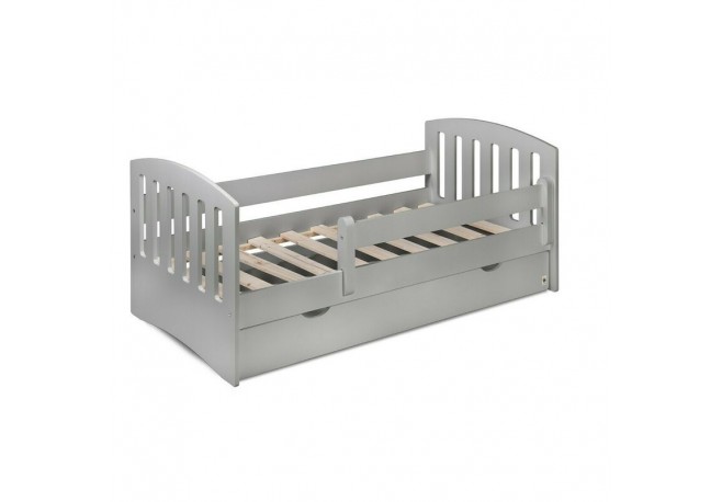 Patut junior cu sertar compartimentat YappyLux din lemn Cu laterala de protectie YappyKids 160x80 cm Gri
